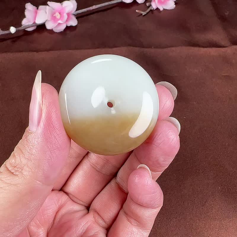 秒杀价 天然新疆和田玉且末糖白羊脂玉平安扣面包圈吊坠 - 吊饰 - 玉石 