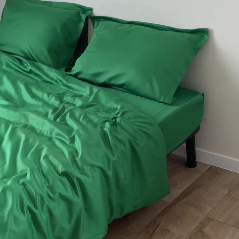 绿色被套，天然 100% 纯棉缎织 - 寝具 - 棉．麻 绿色