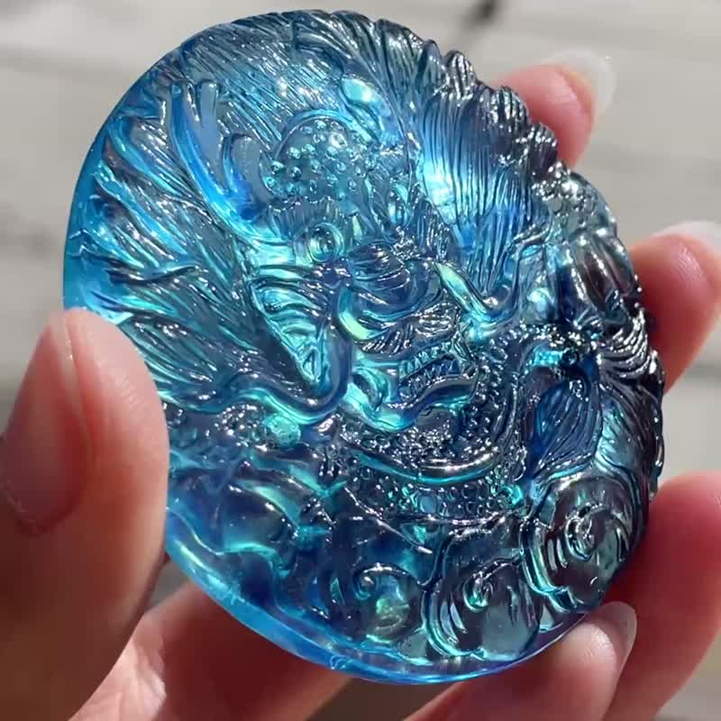 大美货来了不要错过 纯天然海蓝宝龙牌吊坠 高冰魔鬼蓝可遇不可求 - 项链 - 宝石 