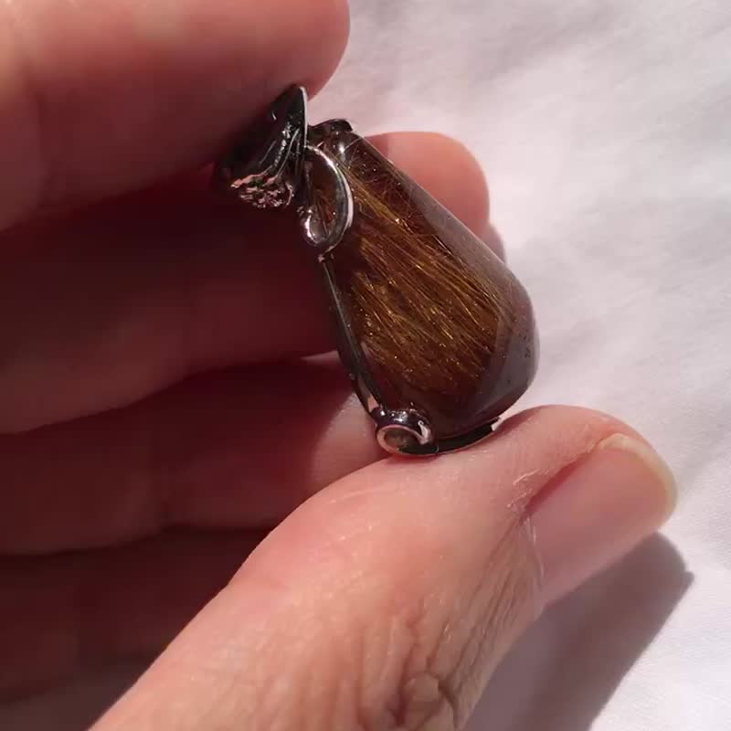 巴西 铜髪晶 红髪晶 水晶吊坠 顺髪 项链 原石 水晶 摆设 pendant - 项链 - 水晶 咖啡色
