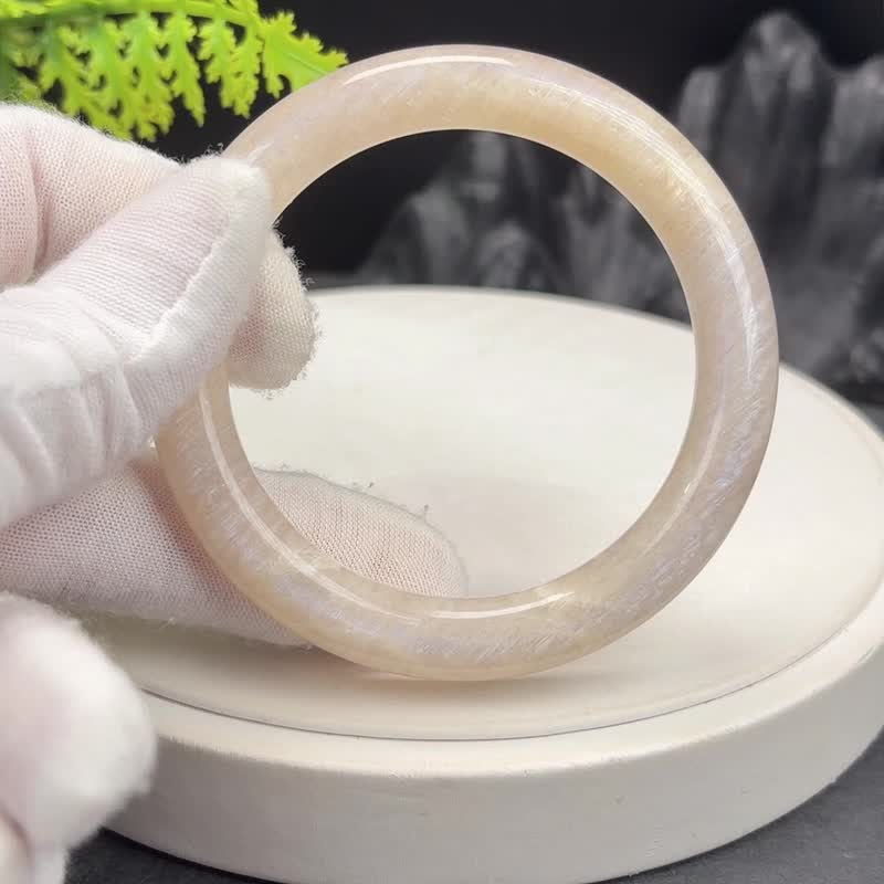 日月同辉手镯 55+MM 蓝光星光猫眼圆条 女款 月光石太阳石共生 - 手链/手环 - 宝石 