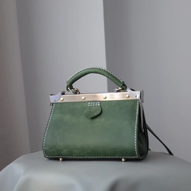 Frame Bag 复古横版口金包斜挎包 手提医生包 小号 - 侧背包/斜挎包 - 真皮 蓝色