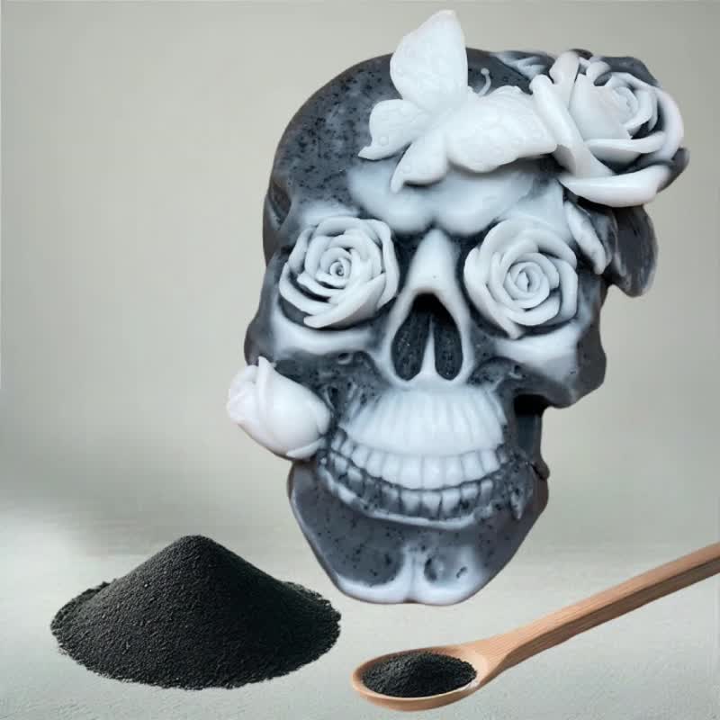 Kuso 设计款, 骷髅与玫瑰 调香手工皂 竹备长碳草本手工皂 - 肥皂/手工皂 - 其他材质 黄色