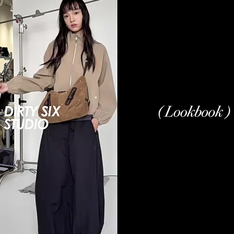 磨砂栗棕色  貝拉斯拉夫 磨砂皮 機車hobo 肩背斜背挎包 - 侧背包/斜挎包 - 人造皮革 咖啡色