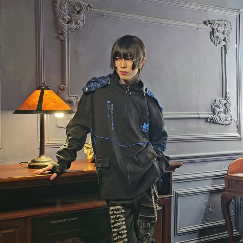 原创宅二次元社交猫NEET自宅警备员格纹猫耳铺棉连帽外套JJ2513 - 男装外套 - 棉．麻 