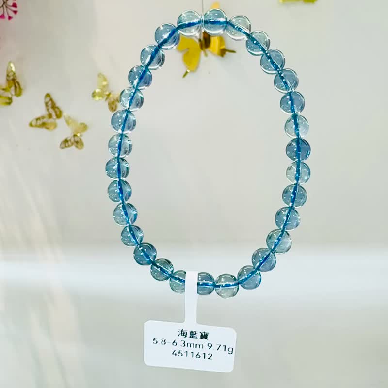 高冰透晶体天空蓝海蓝宝5.8-6.3mm9.71g平衡情绪减缓纾解压力 - 手链/手环 - 水晶 蓝色