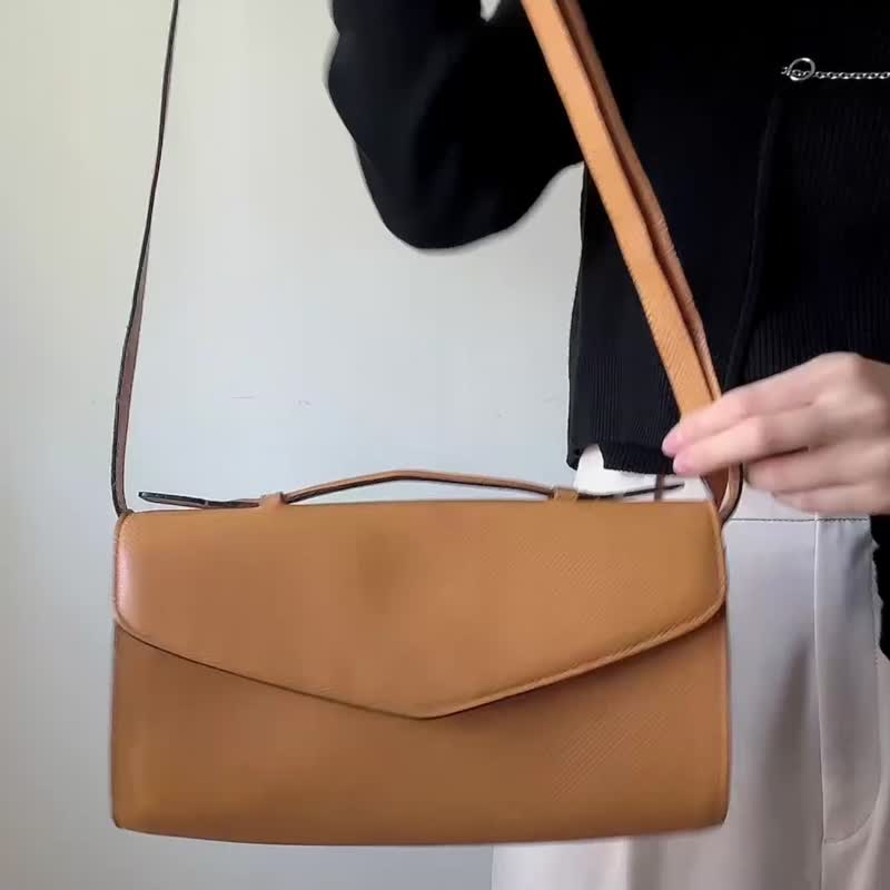 中古名牌 Bottega Veneta 两用手袋 手提包斜背包 南瓜色 曲奇色 - 侧背包/斜挎包 - 真皮 橘色