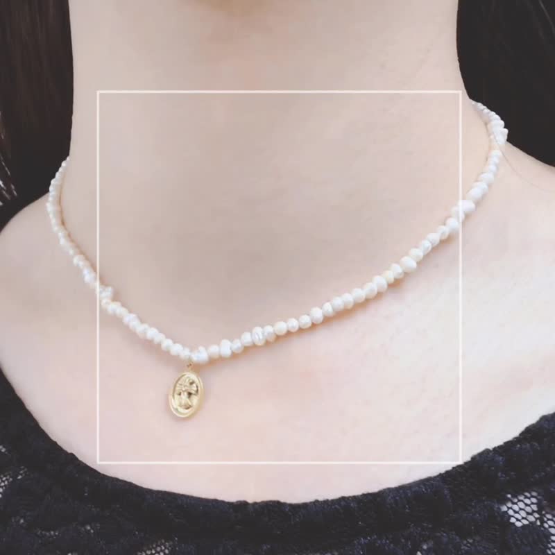 静谥的妳-天然淡水珍珠包14K金复古十字架项链/福音礼品/饰品 - 项链 - 珍珠 