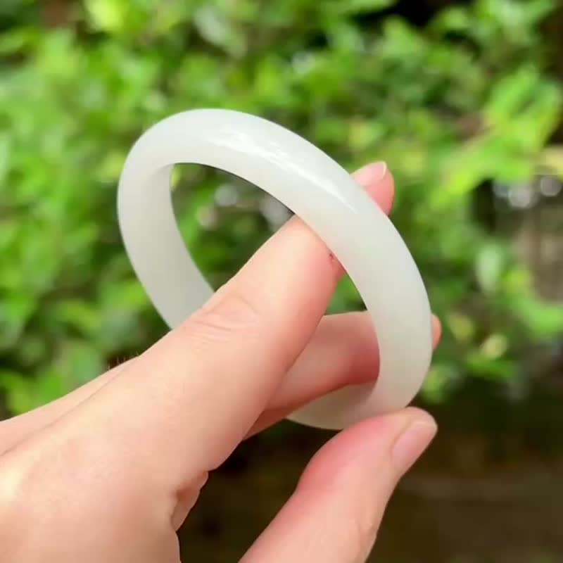 冰种 缅甸翡翠 A玉 玉镯 • 冰种白翡翠福镯 - 手链/手环 - 石头 白色