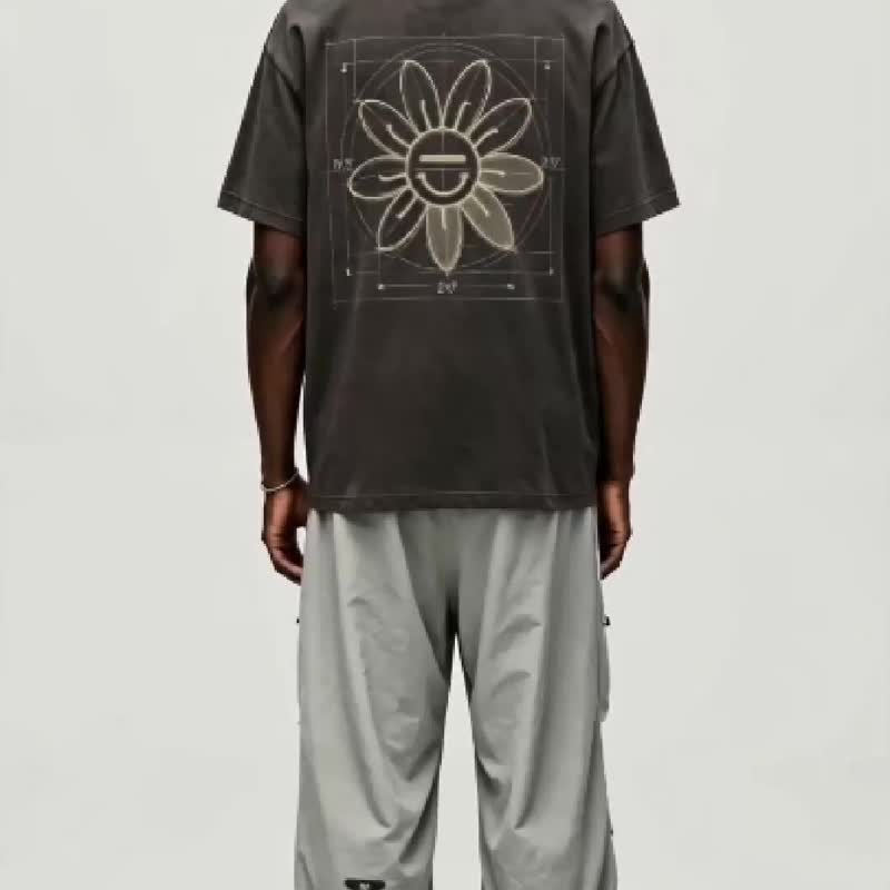 369Lab/ 手绘 Baby Flower 复古洗水 Tee / Clean Fit 宽松/ 短袖 - 中性连帽卫衣/T 恤 - 棉 黑色