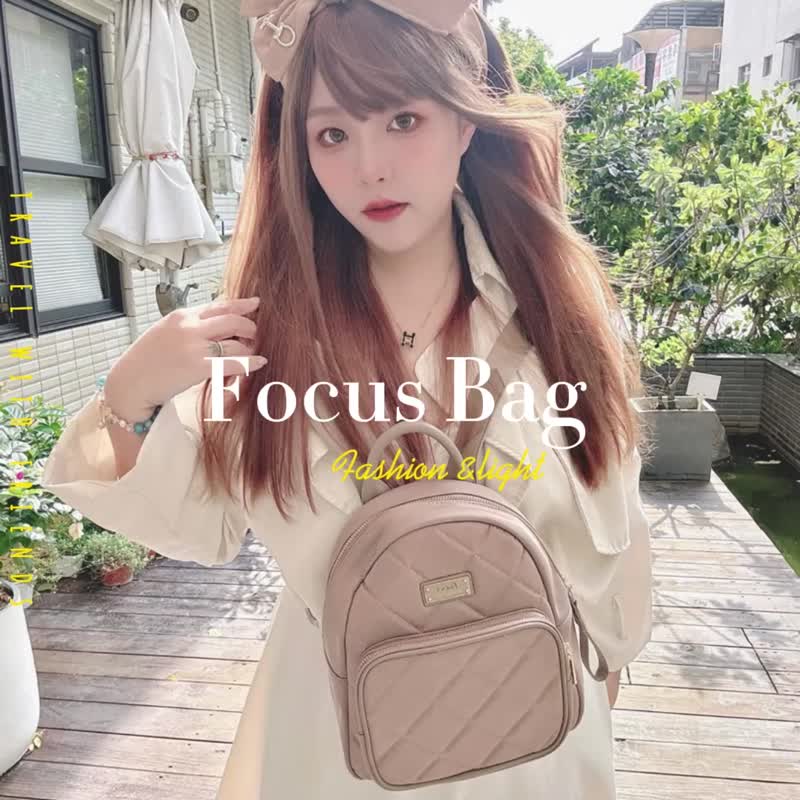 菱格轻量防泼水真皮拼接尼龙包/女后背包-(FME7330) - 后背包/双肩包 - 尼龙 