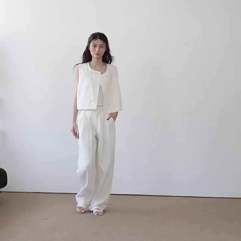 白色/黑色 松弛人生 垂坠感遮肉显瘦长裤 修饰腿型直筒拖地裤 - 女装长裤 - 其他人造纤维 白色