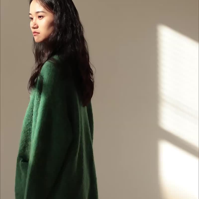 松子绿 2色  Alpaca秘鲁羊驼毛开衫 康宝莱宽松软糯针织毛衣外套 - 女装针织衫/毛衣 - 羊毛 绿色