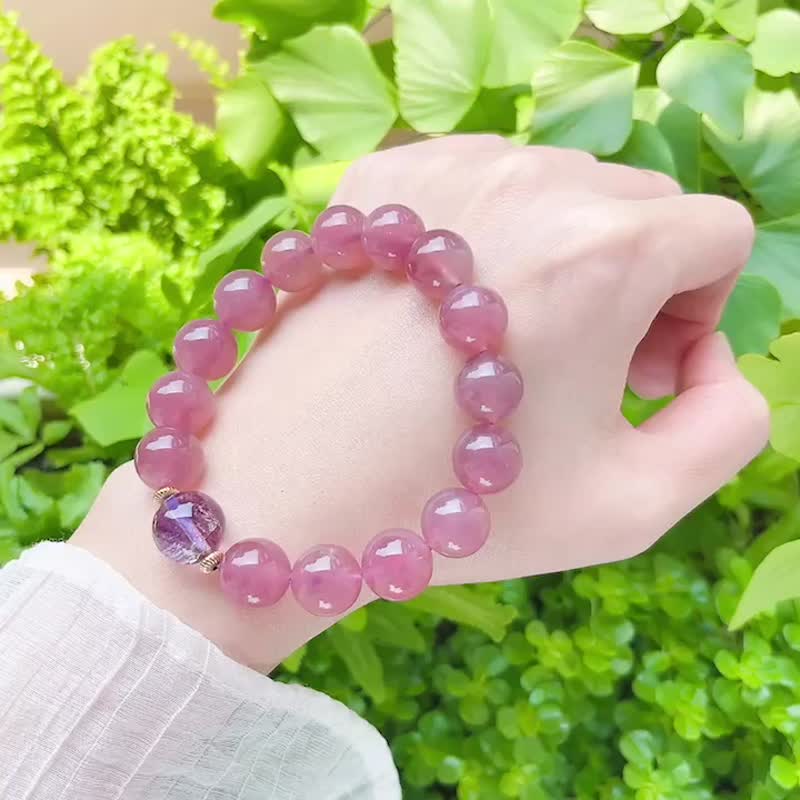 艳桃紫马粉晶 老矿粉水晶手链 爱情 好人缘 桃花首选 - 手链/手环 - 水晶 粉红色