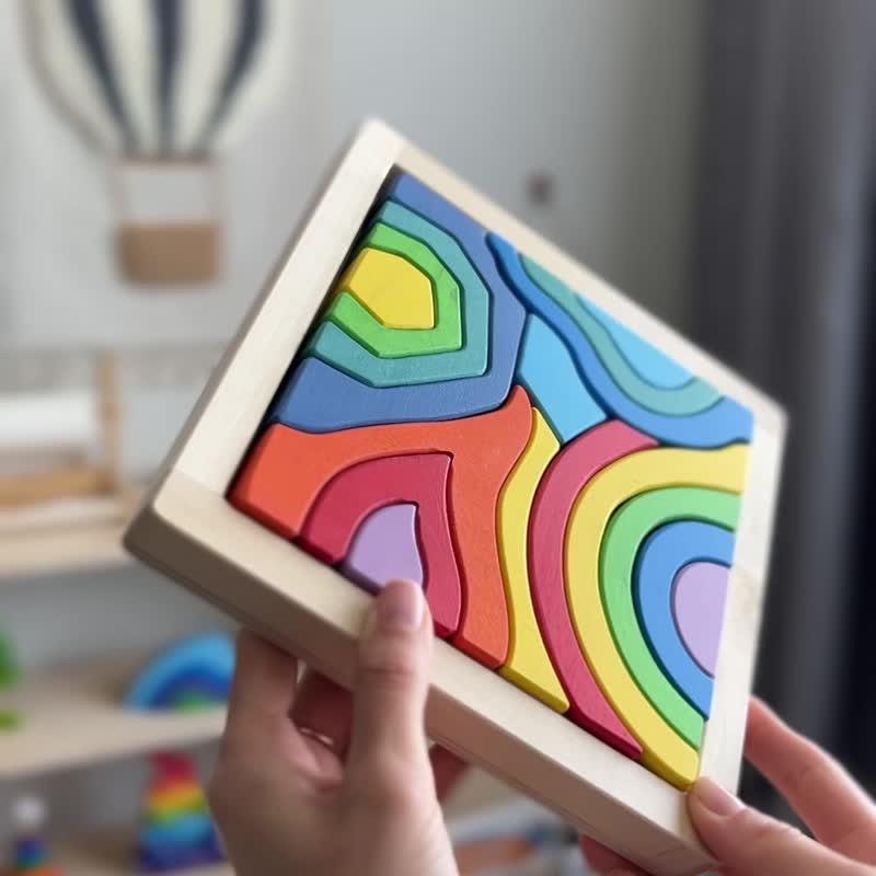 Wooden Mecano 4 Elements Fire/Water/Earth/Air 3D Puzzle Montessori Rainbow Toy - 满月礼盒 - 木头 多色