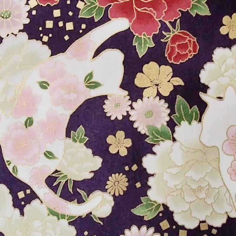 3枝装钢笔笔套, 和风布笔袋--深紫日本猫咪 - 铅笔盒/笔袋 - 棉．麻 紫色