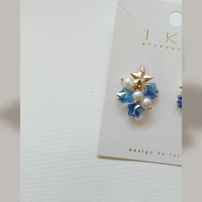 1KM幻彩星辰•晶彩星星小珍珠耳环-3色 - 耳环/耳夹 - 玻璃 