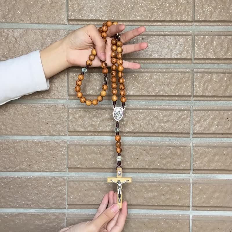 圣克里斯多福 祈祷玫瑰经念珠 圣本笃 橄榄木 项鍊 车用 80066 - 项链 - 木头 咖啡色