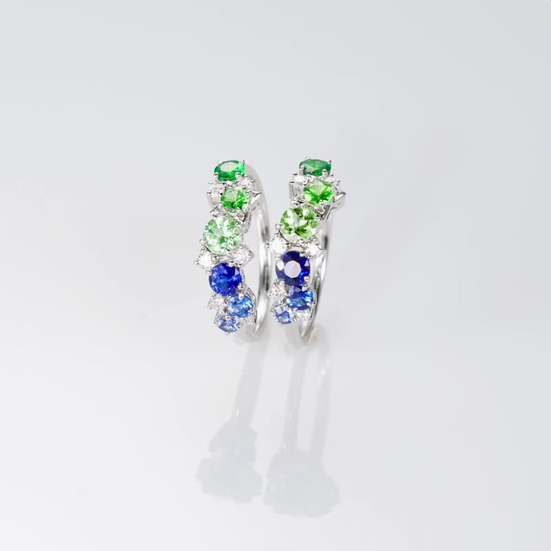 双入组精灵的宝石调色板极光石榴石莎弗莱 18k 金蓝宝石戒指对戒 - 戒指 - 宝石 绿色