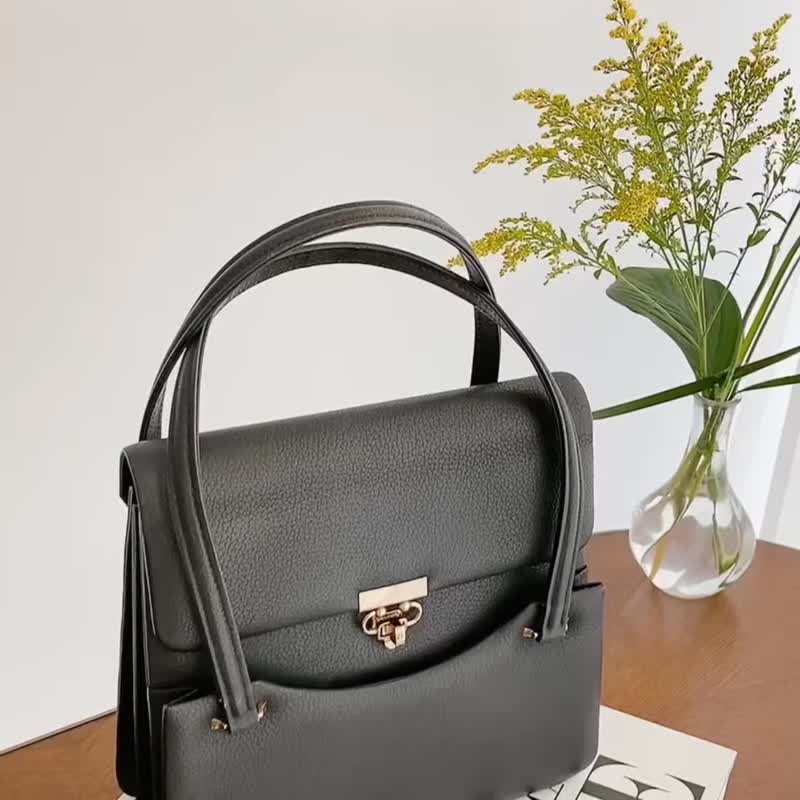 京都雾面皮银扣手提包 - 手提包/手提袋 - 人造皮革 黑色