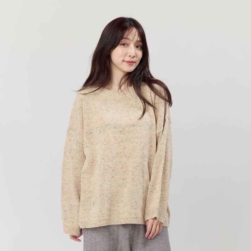 Melissa彩點圓領寬版針織毛衣 - 女装针织衫/毛衣 - 其他人造纤维 卡其色