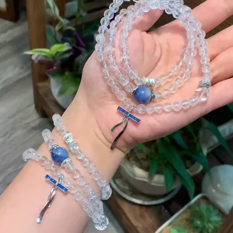 天然喜马拉雅白水晶圆珠三圈手链项链 净业纳福白水晶手链 开运 - 手链/手环 - 玉石 