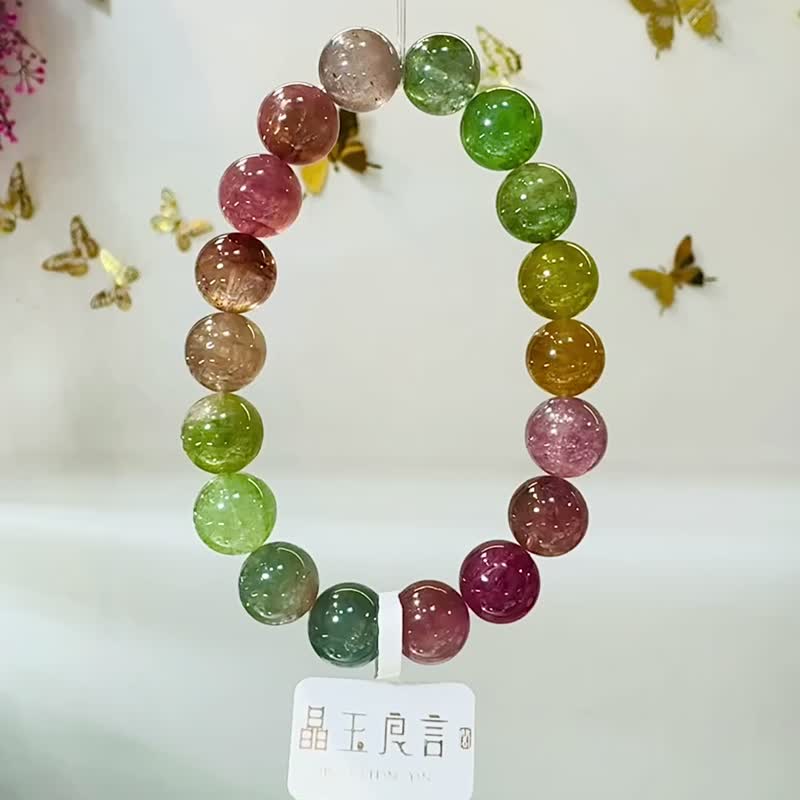 天然仙女色彩碧玺11mm39.15g带紫灰碧玺水晶手链招财事业强磁场 - 手链/手环 - 水晶 多色