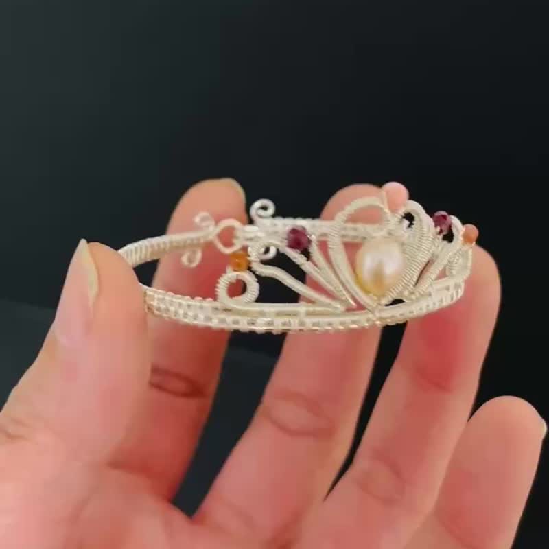 定制 手工金属绕线 镀银天然淡水珍珠 女皇贝 皇冠公主手环 手镯 - 手链/手环 - 珍珠 多色