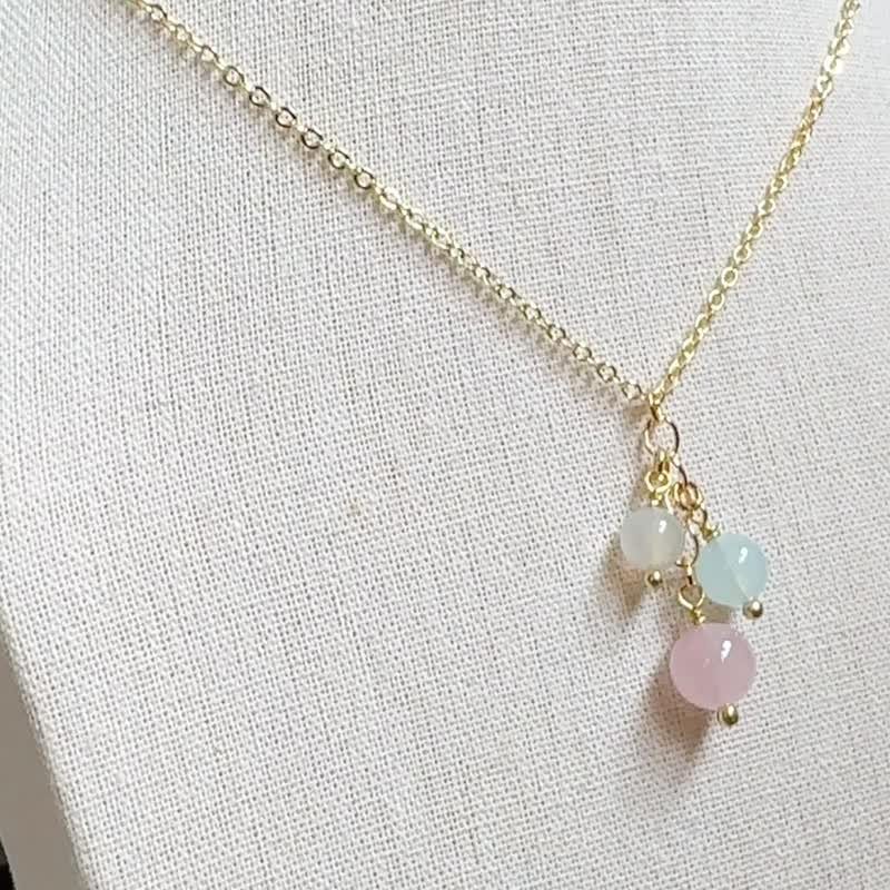 好孕来 | 粉晶 海蓝宝 月光石 天然石水晶项链 (一条连盒) 礼物 - 项链 - 其他金属 粉红色