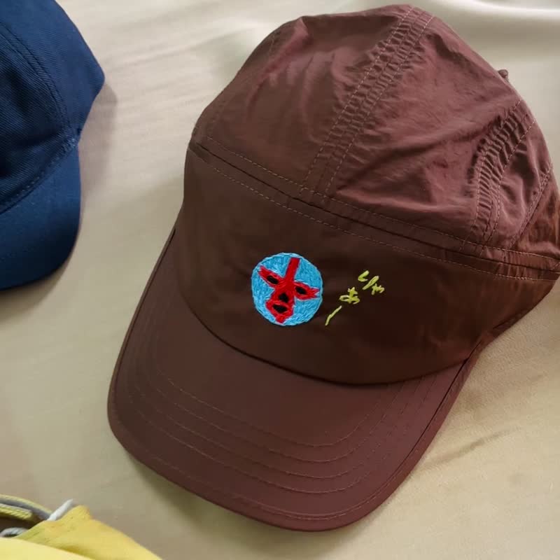 手缝日本摔角面具与状声词短檐帽 - 帽子 - 其他人造纤维 咖啡色