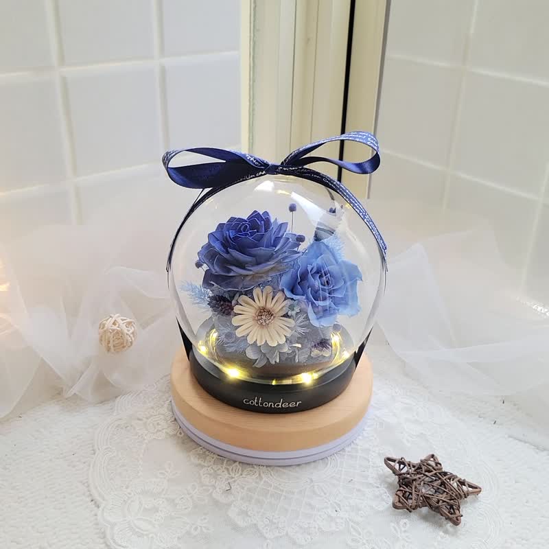 永生玫瑰玻璃球罩盅。有灯。附包装。情人节礼盒。毕业 - 干燥花/捧花 - 植物．花 
