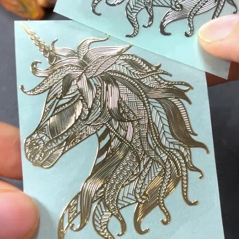 独角兽图腾金属贴纸 | 金银两色 - 贴纸 - 其他金属 金色