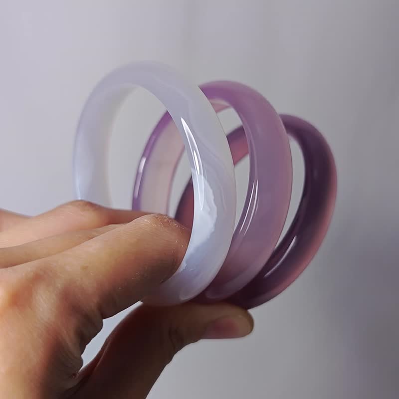 冰种 顶级 白粉紫 玉瓍 玛瑙 富贵 招财 手镯 17.2-5cm 各仅1只 - 手链/手环 - 宝石 粉红色