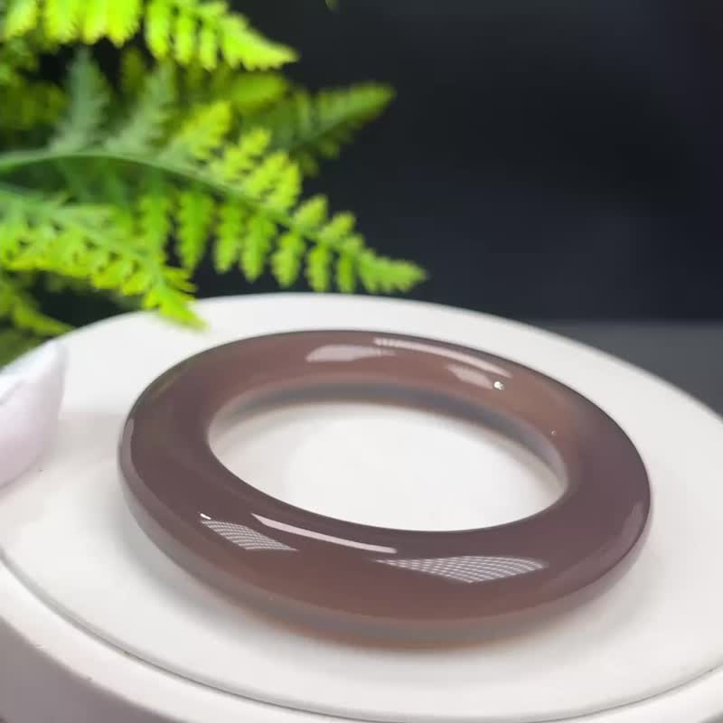 高档 浓郁烟灰玛瑙手镯 56MM 高冰润起刚净体胖圆条 沉稳冷静雅致 - 手链/手环 - 半宝石 