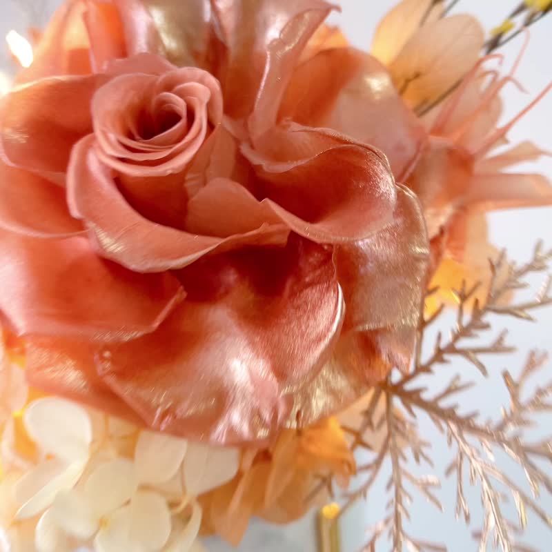 永生花金边大理石纹盆花 — 奢华橙金 - 干燥花/捧花 - 瓷 橘色
