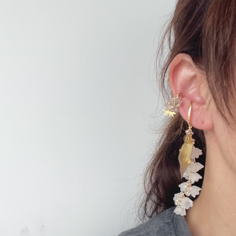 铃兰 水晶 耳骨夹 - 耳环/耳夹 - 玻璃 白色