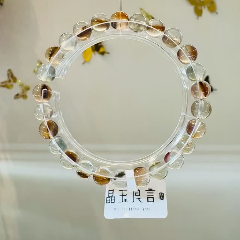 小资本莫兰迪灰绿色调彩兔毛水晶6.5-7.5mm积极正向快乐能量 - 手链/手环 - 水晶 灰色