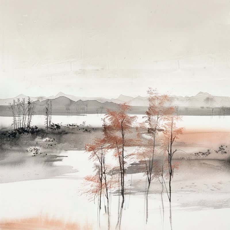 秋水逸韵1 禅意水墨山水画 新东方风格挂画 客厅茶室办公室无框画 - 海报/装饰画/版画 - 棉．麻 