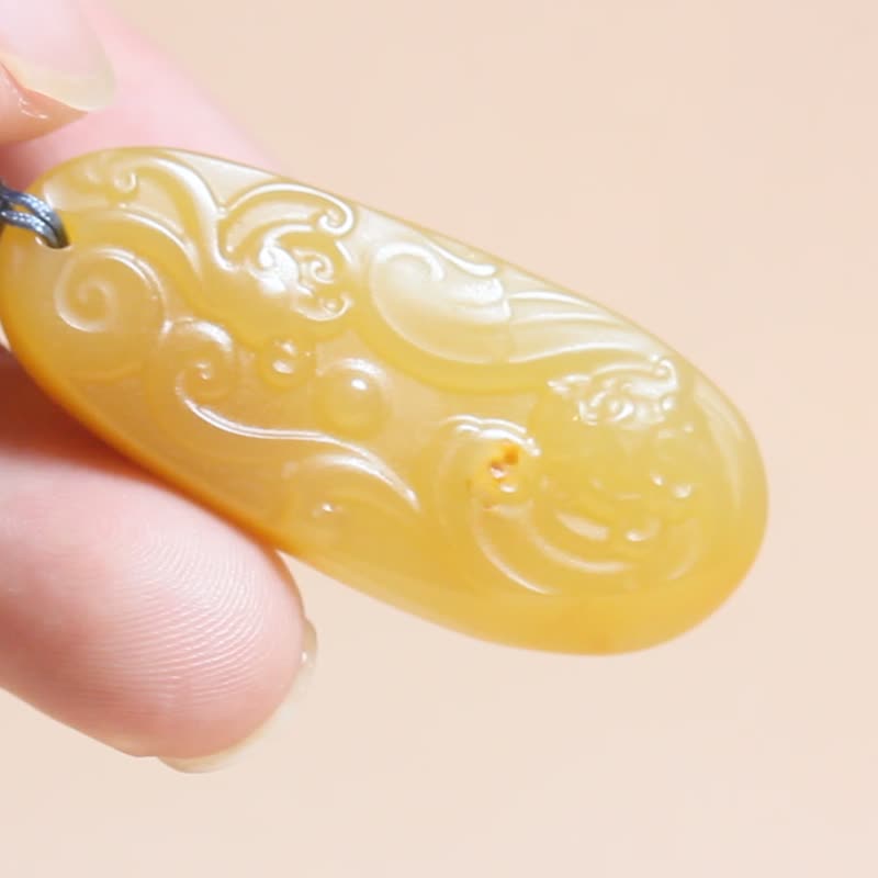 【龙凤呈祥】天然黄龙玉吊坠 项链 挂件玉坠 - 项链 - 玉石 黄色