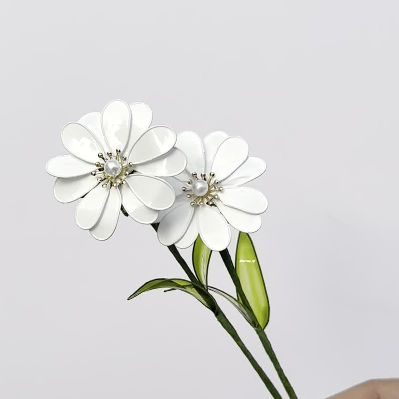 雏菊 - 水晶花 疗愈摆饰 - 干燥花/捧花 - 树脂 白色