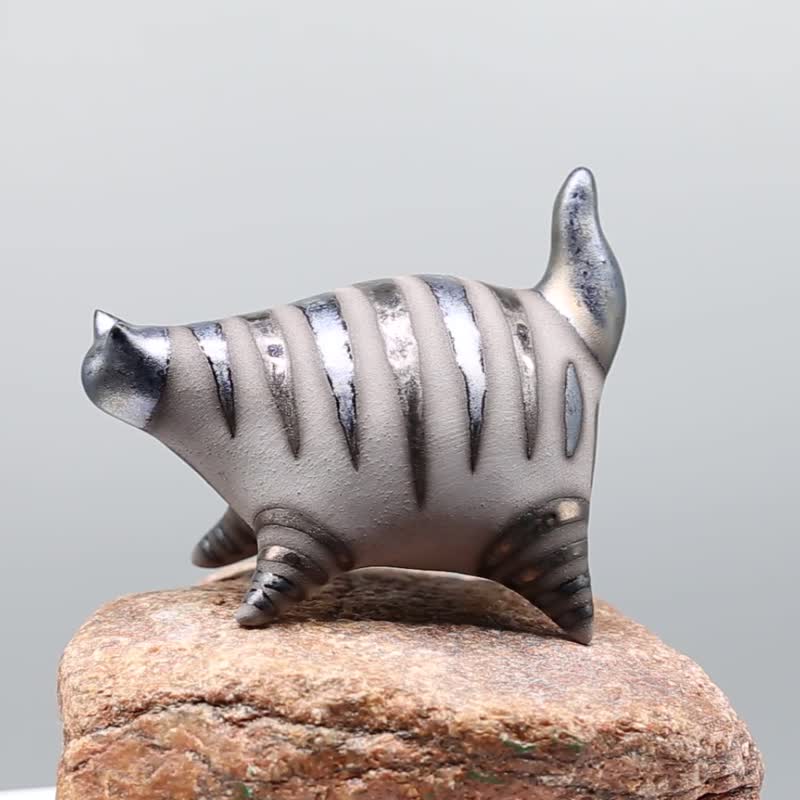 手工陶瓷猫咪摆饰 – 现代简约居家装饰礼品 - 玩偶/公仔 - 粘土 黑色
