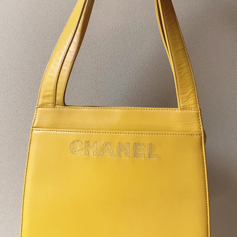 1997 年 CHANEL 刺绣 Logo 羊皮手提肩背包 黄色 - 手提包/手提袋 - 真皮 黄色