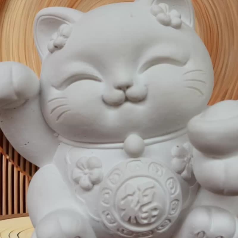 圭藻土扩香石 福圆 招财猫 扩香小盘套组 居家扩香套组 - 香薰/精油/线香 - 其他材质 白色