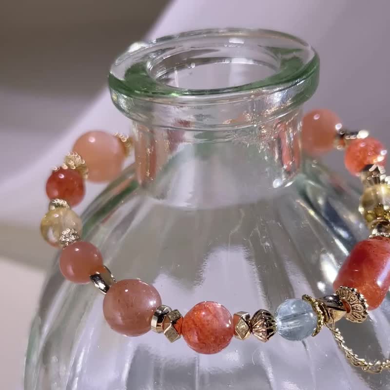 热度|太阳石|橙月光|黄水晶|托帕石|铜镀金配件|水晶手链|A50-2 - 手链/手环 - 水晶 橘色