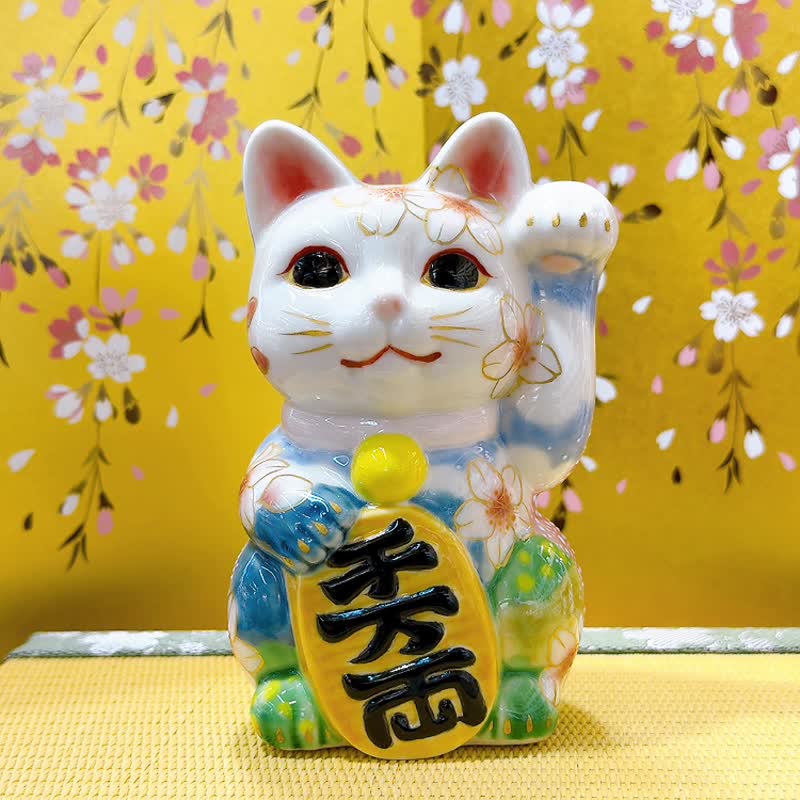 【樱映晴空】日本清水烧招财猫 | 左春野 - 摆饰 - 瓷 白色