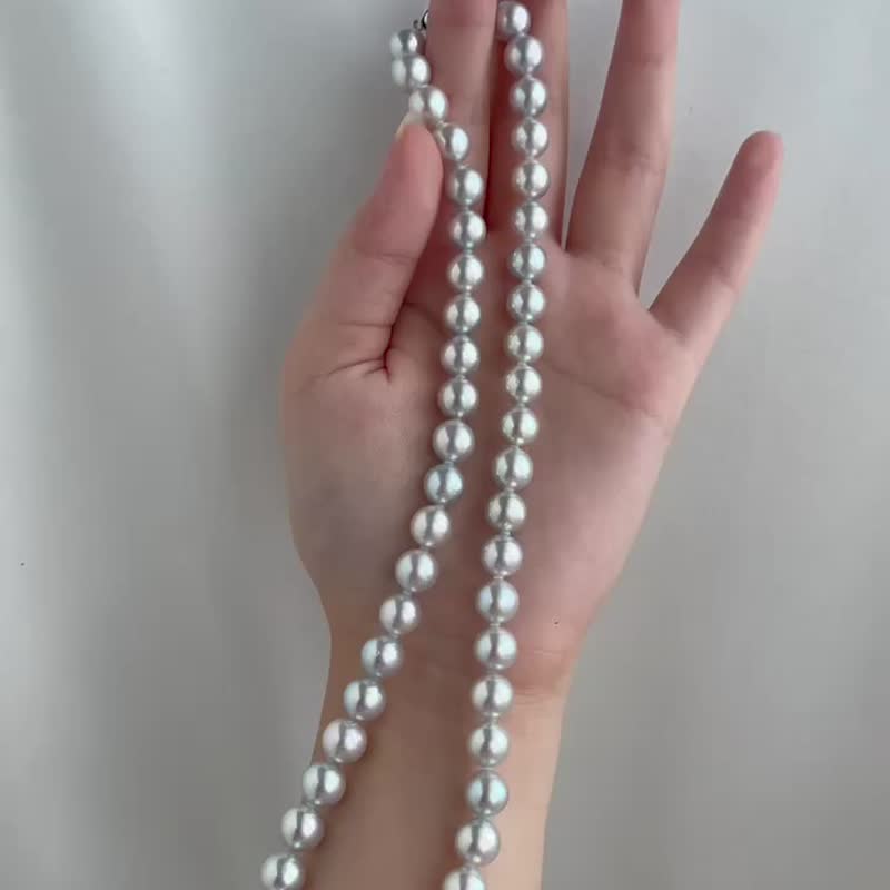 日本直送 8.5mm正圆强光天然真多麻色akoya珍珠项链 天然海水珍珠 - 项链 - 珍珠 灰色