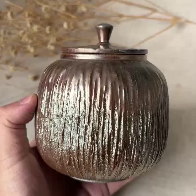 柴烧木纹中茶罐-C - 茶具/茶杯 - 陶 红色