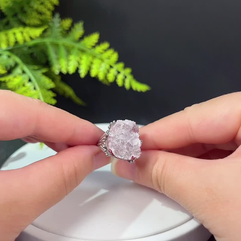 钴方解石共生水晶活口戒指 星光闪片原石标本矿物手工指环 S925银 - 戒指 - 半宝石 