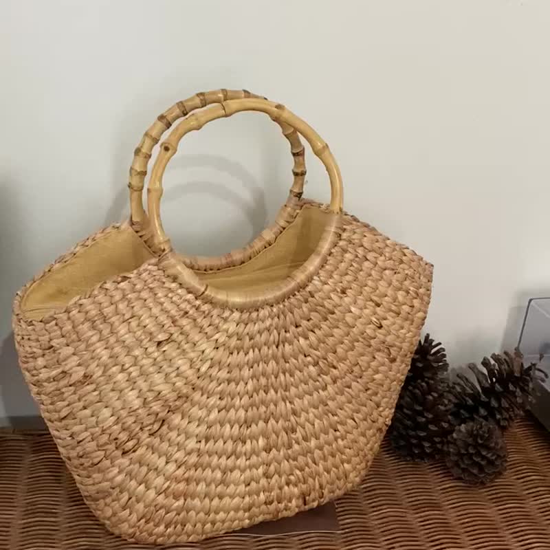 BOHOPeach Casual tote bag mom & daughter Handbags for weekend trip picnic market - 手提包/手提袋 - 竹 