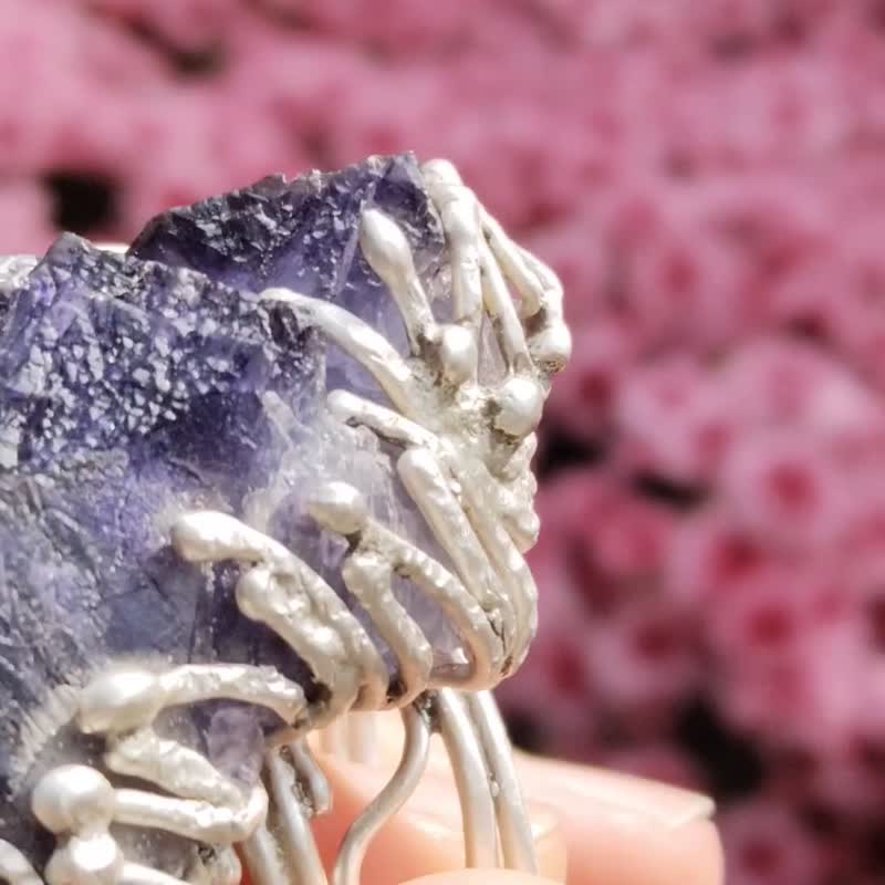萤石原矿手工银戒 纯银戒指~ **靛**~ Fluorite Silver Ring - 戒指 - 纯银 